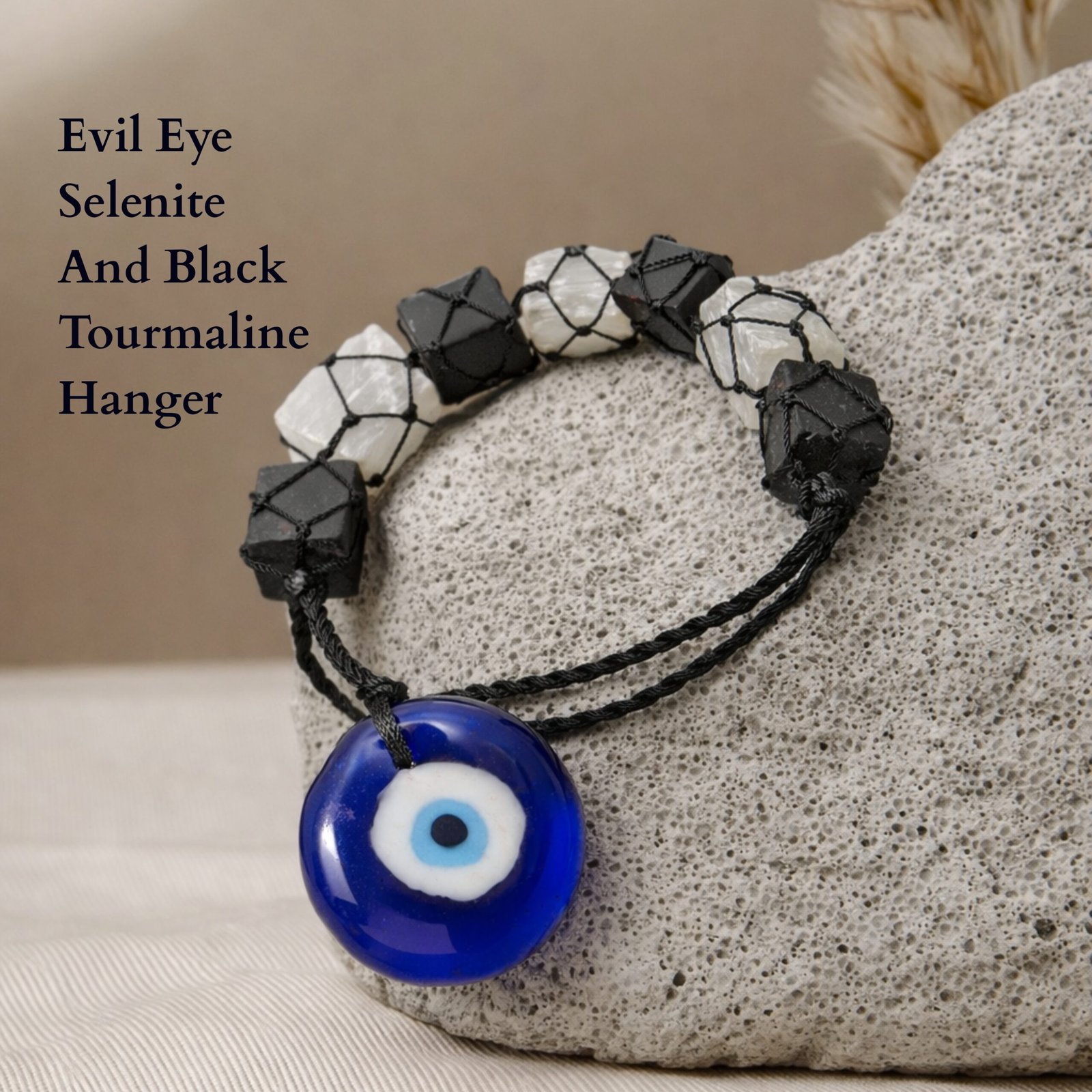 Evil Eye Selenite and Black Tourmaline Hanger - Image 3